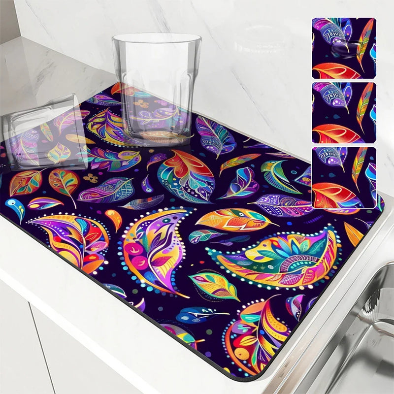 Axyaa Paisley Pattern Absorbent Mat: Antiskid & Quick Dry Kitchen & Bathroom Drain Pad