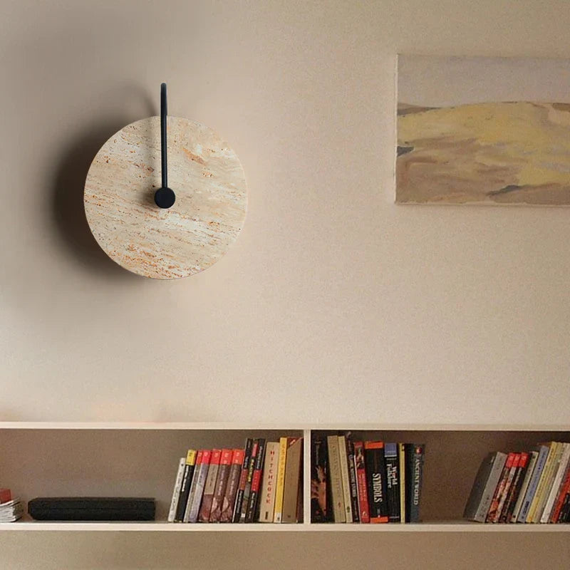 Axyaa Round Yellow Travertine Wall Light - Wabi Sabi Interior Bedside Lamp