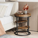 Axyaa Round End Table with 3 Storage Shelves, Industrial Wood Side Table
