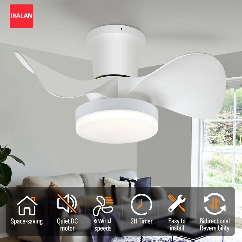 Axyaa White Ceiling Fan Light with Remote Control - Low Floor Decorative Fan