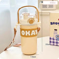 Axyaa Kawaii Thermal Straw Water Bottle - Stainless Steel, Keep Drinks Hot/Cold, Cute Design & Durable