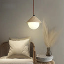 Axyaa Yellow Travertine Glass LED Pendant Lamp Vintage Wood Kitchen Island Hanging Light