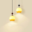 Axyaa LED Glass Pendant Lights Walnut Wood Hanging Lamp for Home Decor