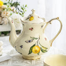 Axyaa Lemon Pattern Tea Set: Cup, Saucer, Teapot, Plate, Kettle - European Ceramic Offering