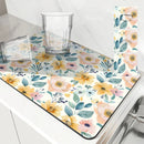 Axyaa Floral Kitchen Drying Mat - Small & Large Absorbent Drain Pad for Coffee & Bathroom