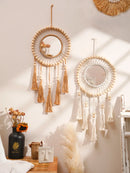 Axyaa Wooden Beads Wall Mirror Boho Nordic Home Decor for Living Room & Bedroom