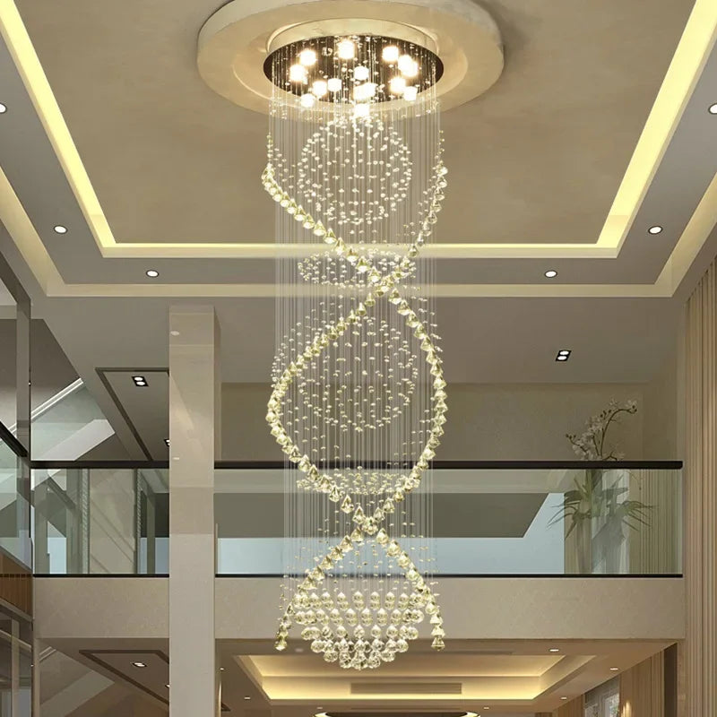 Axyaa Luxury Crystal Chandelier for Staircase, Modern LED Home Decor Lighting