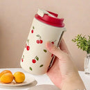 Axyaa Cherry Pattern Coffee Cup - Portable Heat-resistant Sealed Beverage Mug