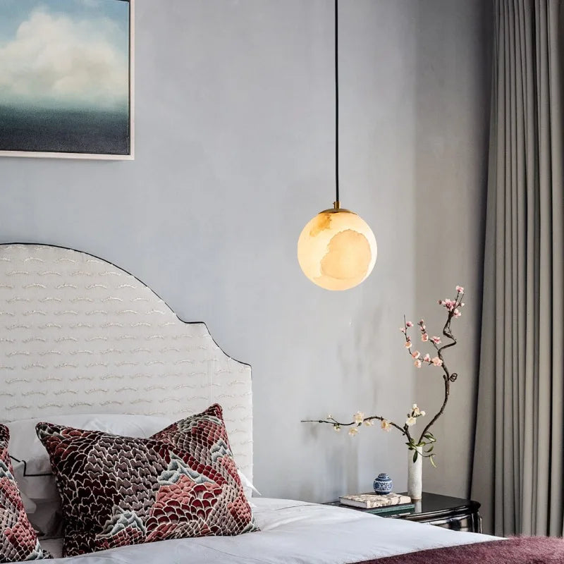 Axyaa Cloud Stone LED Pendant Light - Gold/Copper Round Lampshade - Modern Hanglamp
