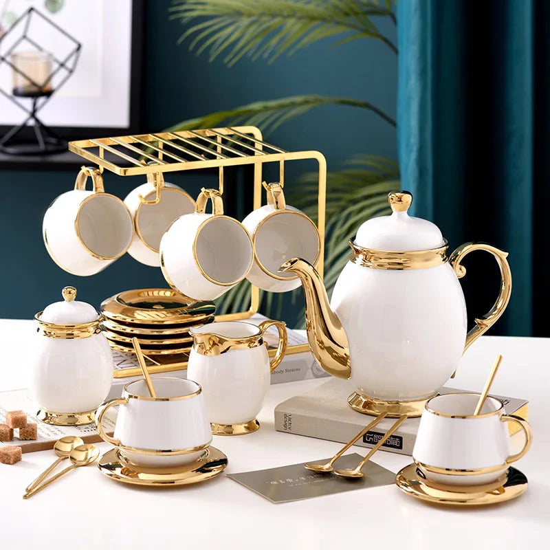 Axya™ Luxury Bone Tea Set with Coffee Pot, Cups, and Accessories