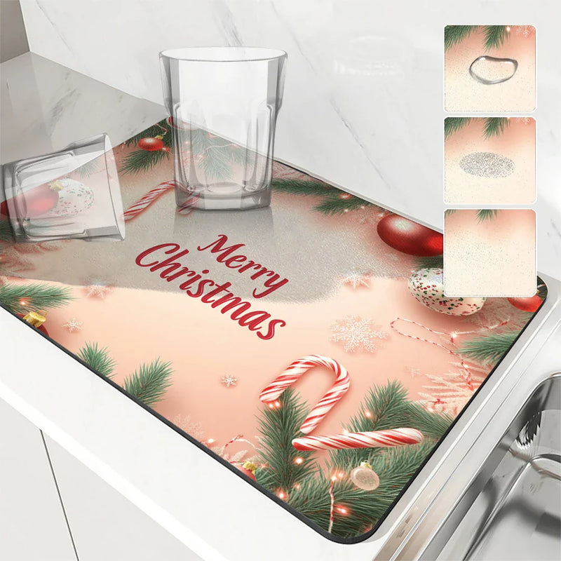 Axyaa Christmas Fir Diatoms Kitchen Counter Drain Mat