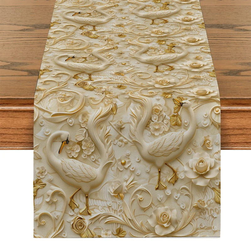 Swan 3D Table Runner for Kitchen Dining Decor by Axyaa