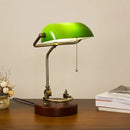 Axyaa Retro Vintage Metal Wood Bank Table Lamp with Green Lampshade