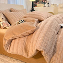 Luxury Axyaa Rabbit Fur Velvet Bedding Set, AB Side Duvet Cover, Flanne Plush Bed Sheet