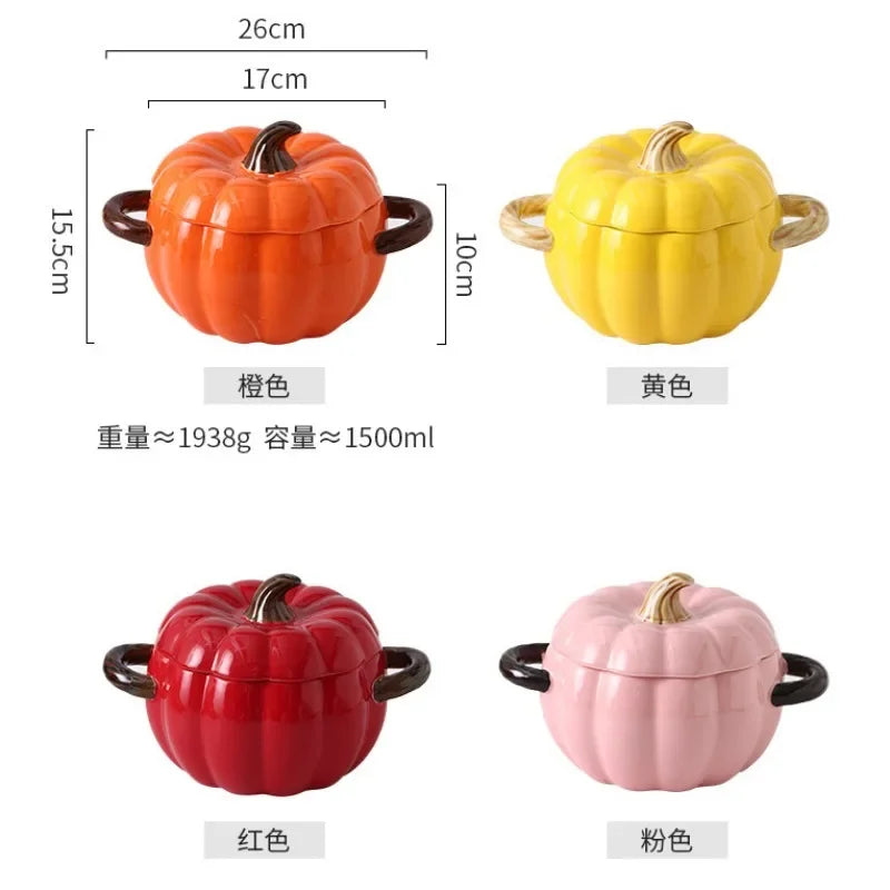 Axya Ceramic Pumpkin Soup Pot with Lid and Binaural Handle