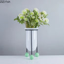Axyaa Glass Vase with Iron Frame | Desk Decor | Floral Vases for Room Aesthetic