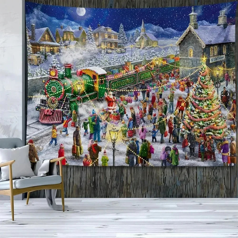 Axyaa Santa Claus and Kids Wall Tapestry for Festive Living Room Decor