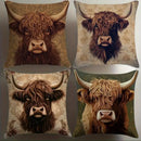 Axyaa Highland Cows Floral Pattern Pillow Cover for Sofa, Bedroom, or Car