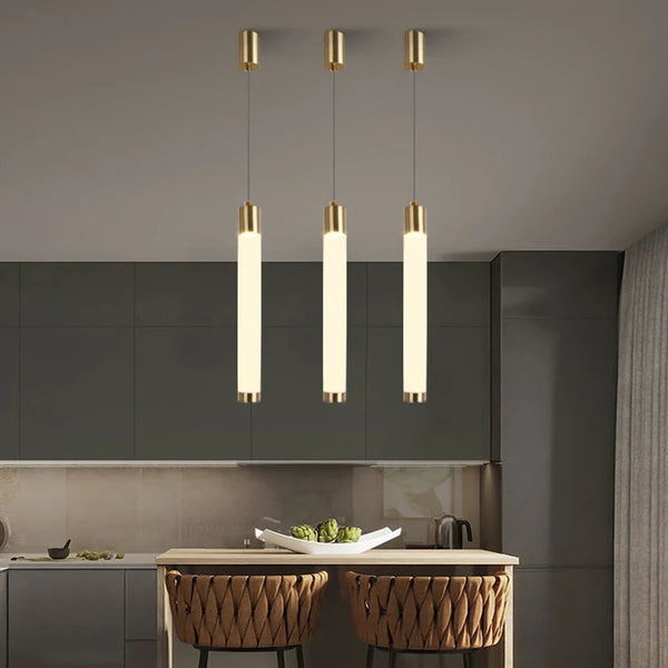 Axyaa Gold Cylindrical LED Chandelier for Kitchen Island & Restaurant