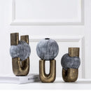 Axyaa Golden Stripe Geometric Ceramic Vase - Abstract Hollow Flower Arrangement