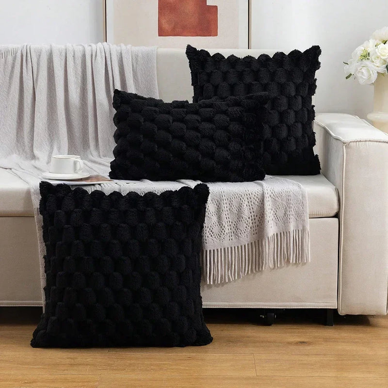 Geometric Gray Plush Pillow Covers for Couch Bed Sofa by Axyaa