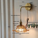Axyaa Green Flower Glass Wall Sconce with Adjustable LED Wire, Pull Chain for Bedroom, Bathroom