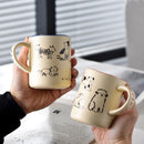 Axya 420ml Ceramic Cat & Dog Couple Mug, Microwave Safe Coffee Cup