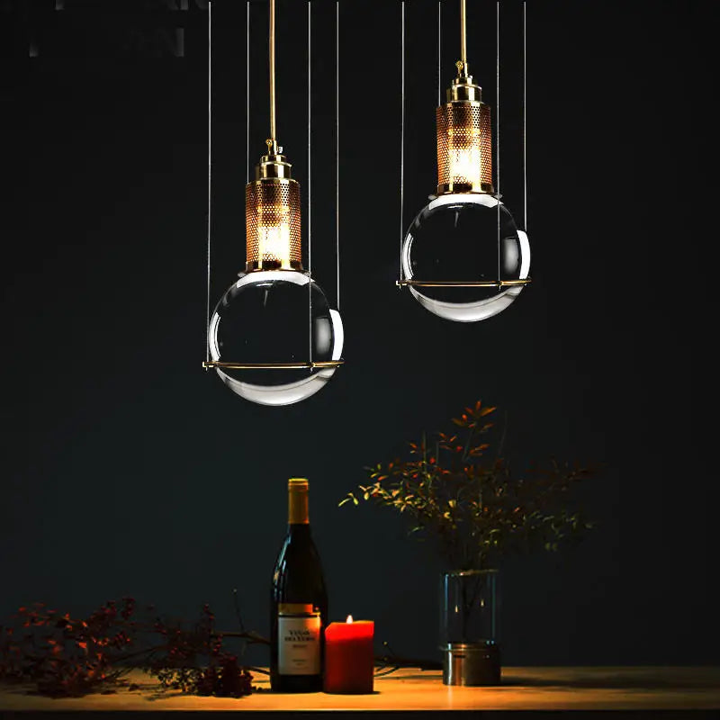 Axyaa Round Glass LED Ceiling Chandelier - Modern Living Room Kitchen Island Pendant Lights