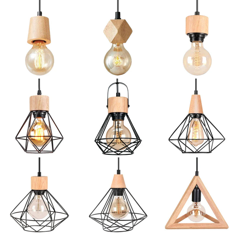 Axya Vintage Industrial LED Wood Pendant Light Chandelier for Living Room