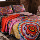 Axyaa Boho Mandala Quilt Set Queen Size 3-Piece Lightweight Reversible Coverlet