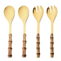 Axyaa Long Handle Serving Spork Set - Bamboo Wooden & Stainless Steel Cutlery