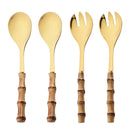 Axyaa Long Handle Serving Spork Set - Bamboo Wooden & Stainless Steel Cutlery