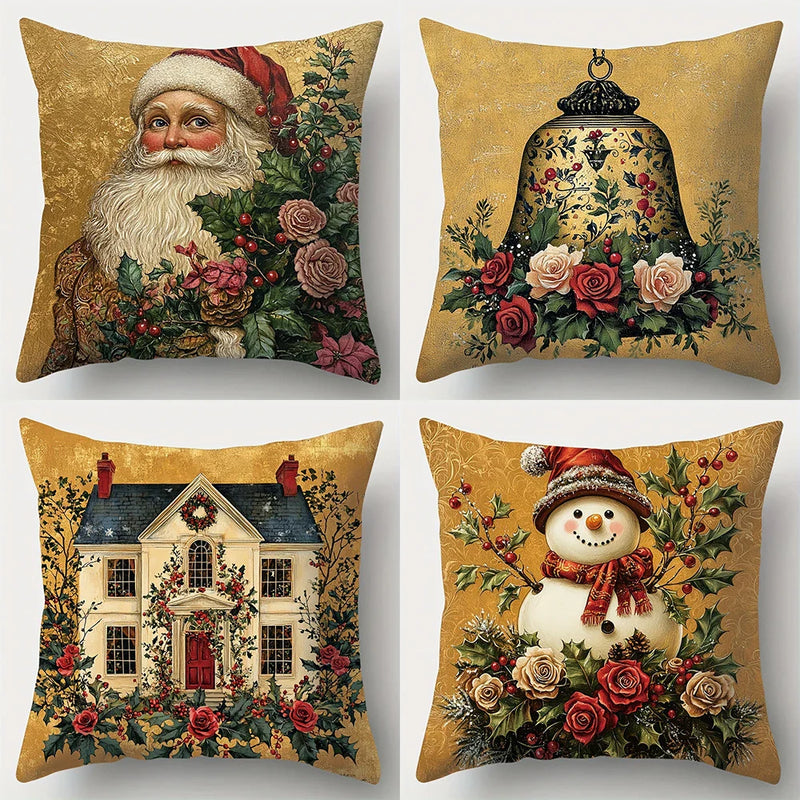 Axyaa Christmas Santa Snowman Pillowcase - Festive Sofa Cushion Cover