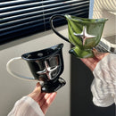 Axyaa 12oz Ceramic Breakfast Mug - Nordic Style Black Green Couple Coffee Cup