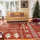 Axyaa Red Geometric Living Room Rug Festive Ethnic Style Christmas Decor Cozy Bedroom Mat