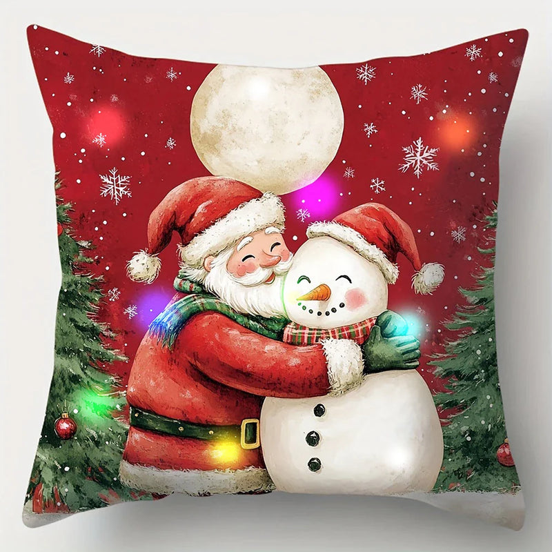 Axyaa LED Christmas Pillowcase with Santa Claus Snowman Reindeer Pattern