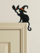 Axyaa Black Cat & Witch Hat Door Topper: Spooky Halloween Decor & Haunted House Ornament