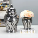 Axyaa Silvery Ceramic Hollow Out Storage Jar - Room Decor Bud Vase