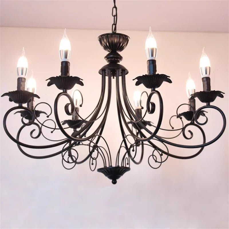 Axyaa Vintage Wrought Iron Chandelier Black Beige Metal Hanging Lamp