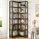 Axyaa 7-Tier Industrial Corner Bookshelf: Wood & Metal Freestanding Display Shelf