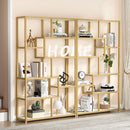 Axyaa Gold Etagere Bookcase with Faux Marble - Modern 8-Shelf Bookshelf Display