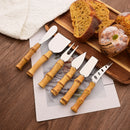 Axyaa 6Pcs Silver Bamboo Handle Stainless Steel Cheese Knife Set