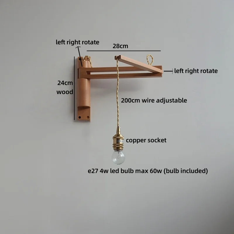 Axyaa Wabi Sabi LED Wall Light Mirror Glass Wood Modern Nordic Bedside Lamp