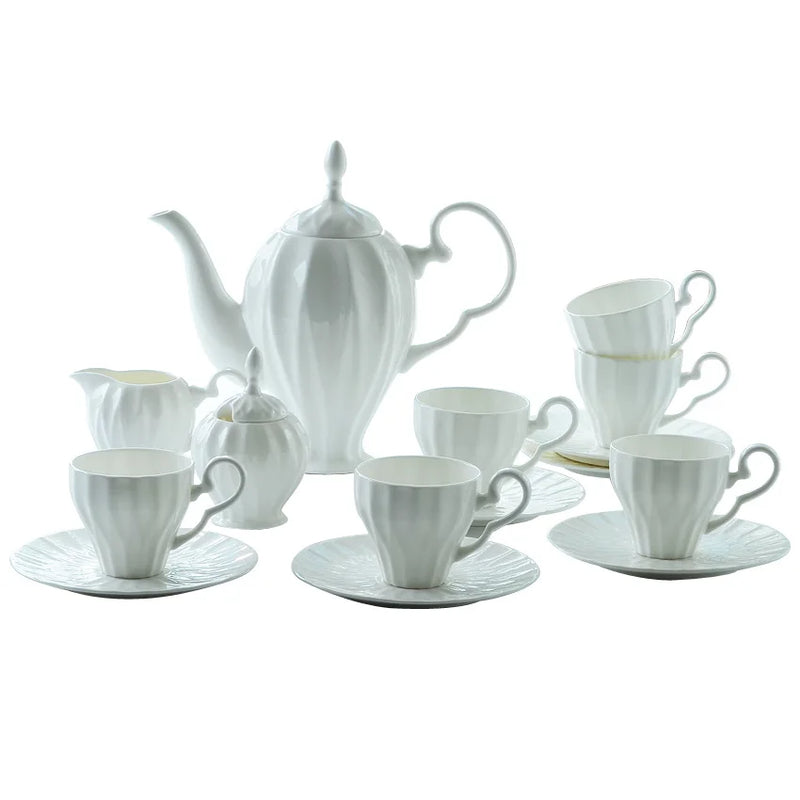 Axya 21-Piece European Bone Coffee Pot Set with Tea Cups, Saucers, and Spoons