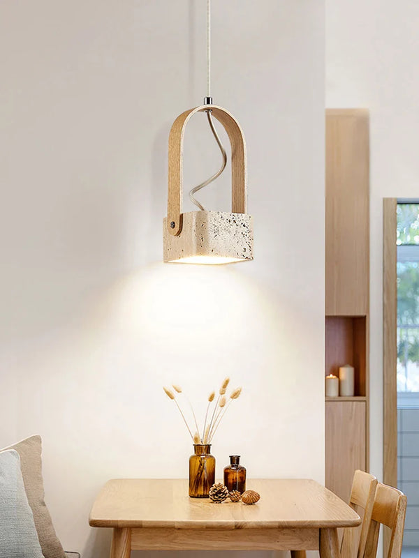 Axyaa Modern Travertine Pendant Light GX53 LED Natural Yellow Stone for Indoor Lighting