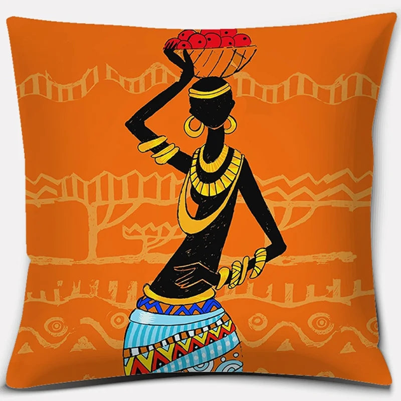 Ethnic African Women Pillowcase by Axyaa | Polyester Cushion Cover for Car & Sofa
