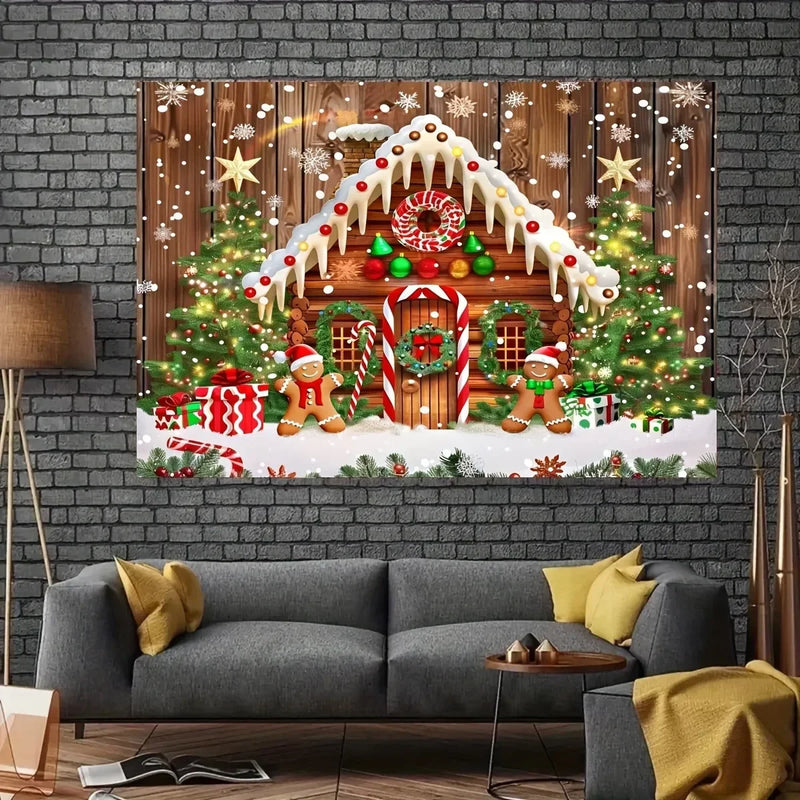 Axyaa Gingerbread House Christmas Tree Wall Tapestry for Home Decor