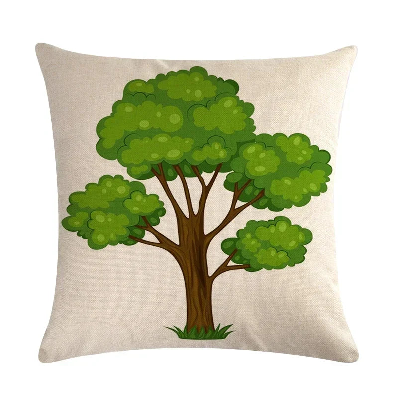 Tropical Tree Green Plant Linen Cushion Cover by Axyaa for Home Decoration