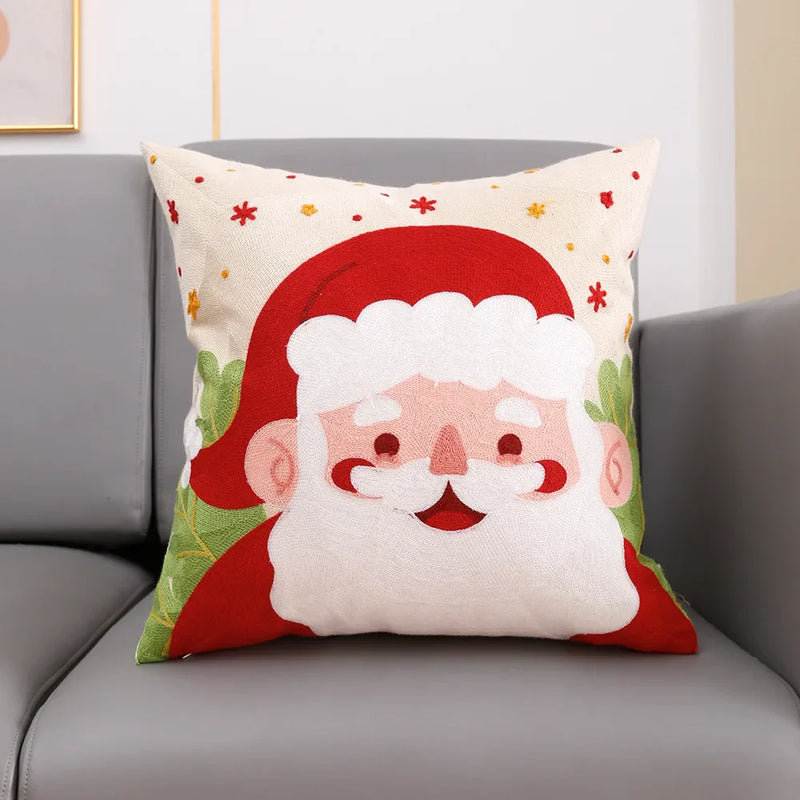 Embroidered Santa Deer Snowflake Pillow Cover 45x45cm for Sofa Bed by Axyaa