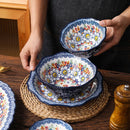 Axyaa Retro Ceramic Double Ear Large Soup Bowl with Handle - Colorful Tableware